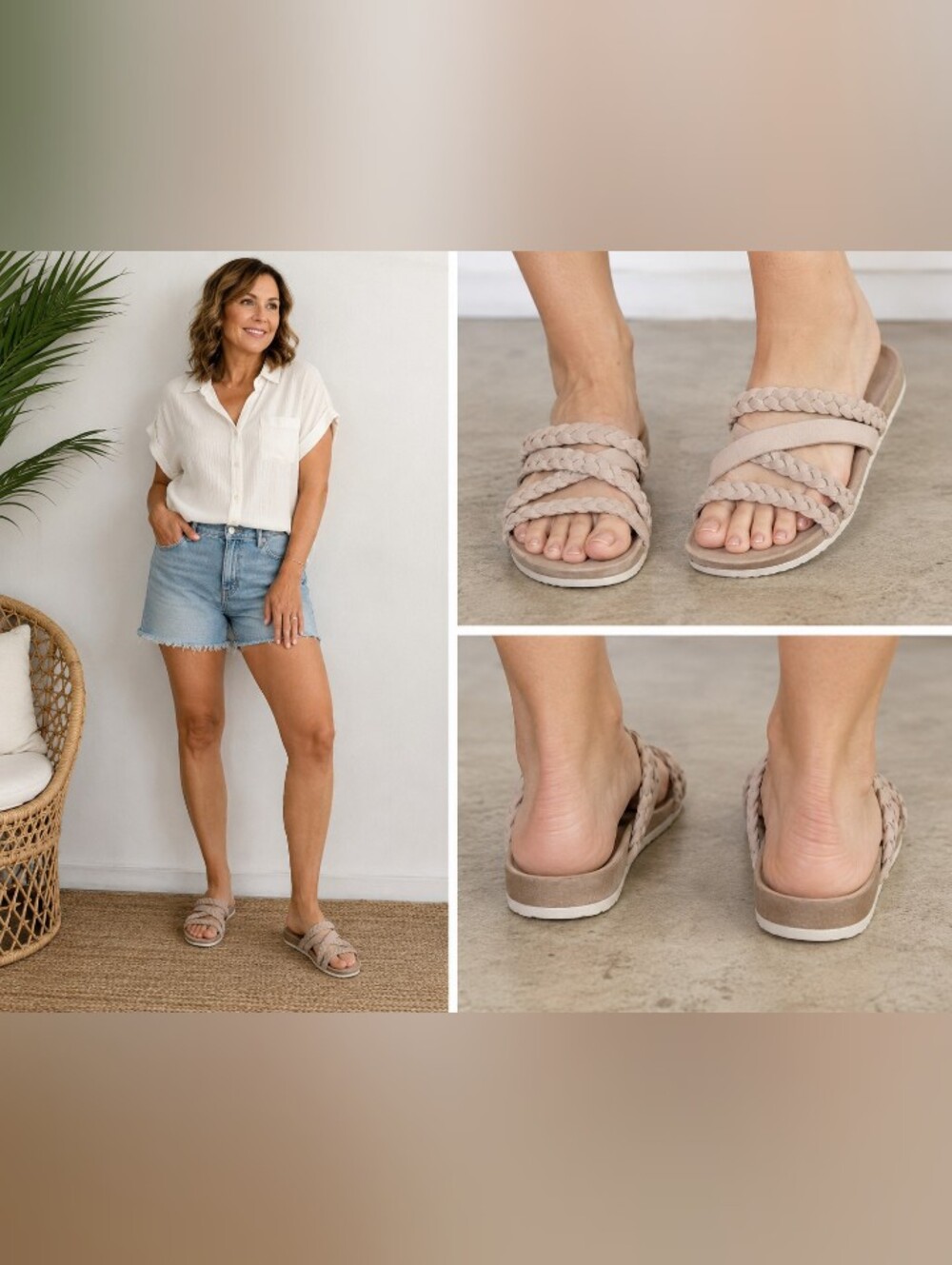serra leather braided crisscross slide sandals women’s size 10 taupe